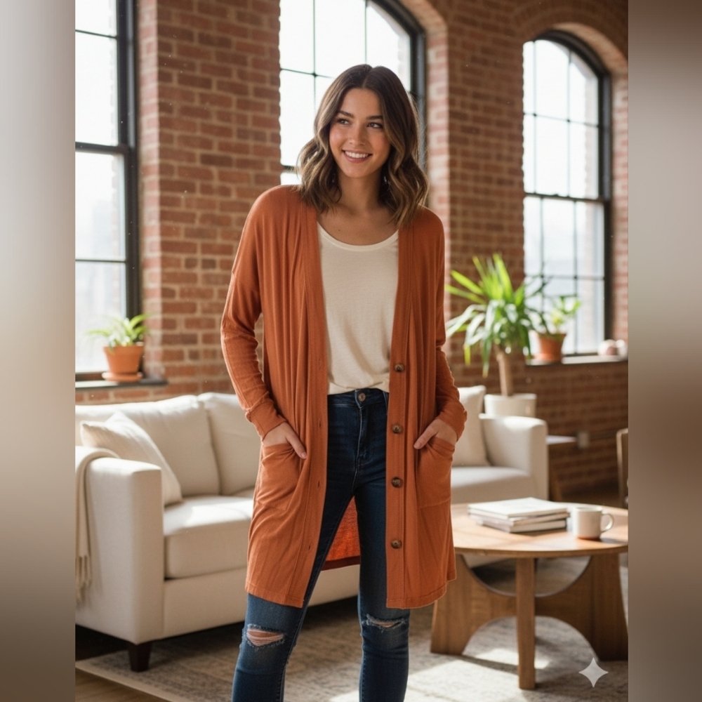 Umgee β Long Cardigan Pumpkin Orange Large - Picture 1 of 9